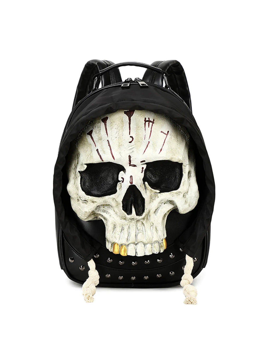Gothic 3D Skull Backpack with Hood Dark Aesthetic Studded PU Leather Rucksack