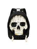 Gothic 3D Skull Backpack with Hood Dark Aesthetic Studded PU Leather Rucksack