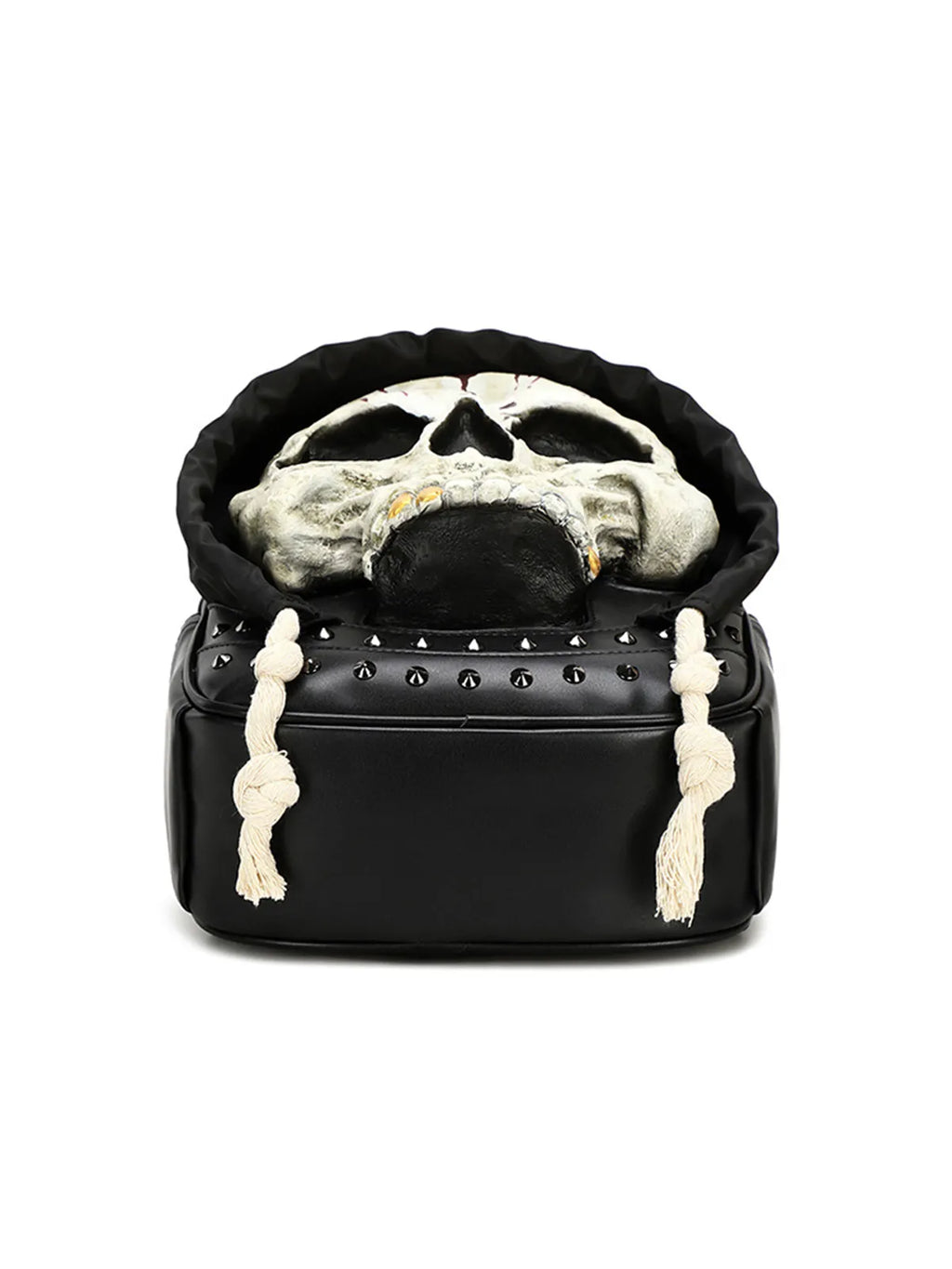 Gothic 3D Skull Backpack with Hood Dark Aesthetic Studded PU Leather Rucksack