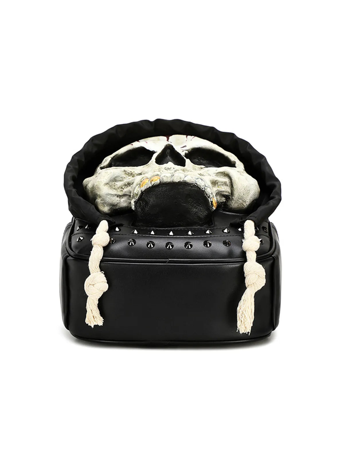 Gothic 3D Skull Backpack with Hood Dark Aesthetic Studded PU Leather Rucksack