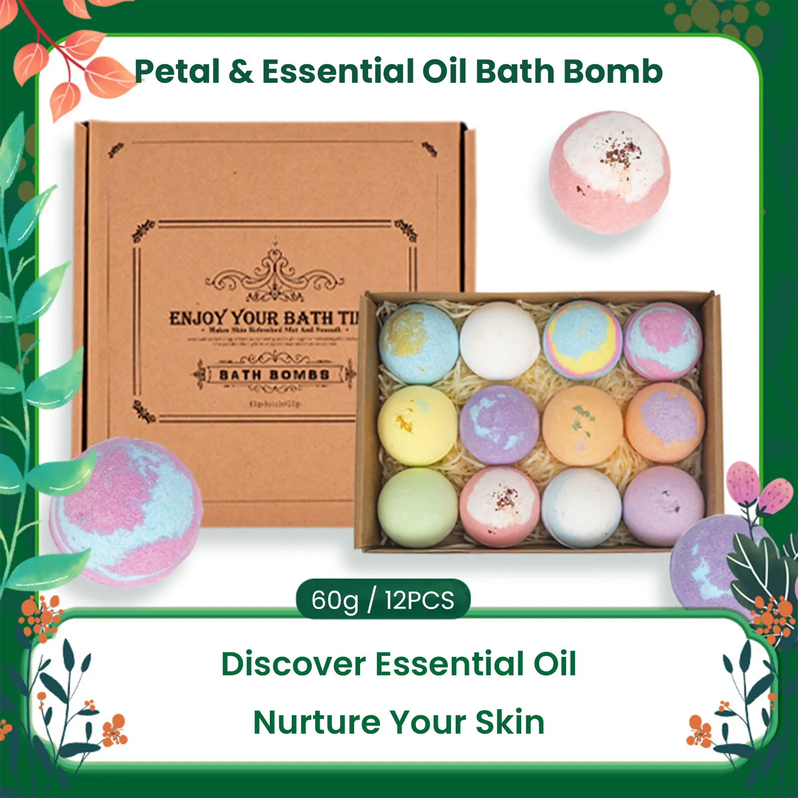 Dried Flower Petal & Essential Oil Bath Bomb 12PCS