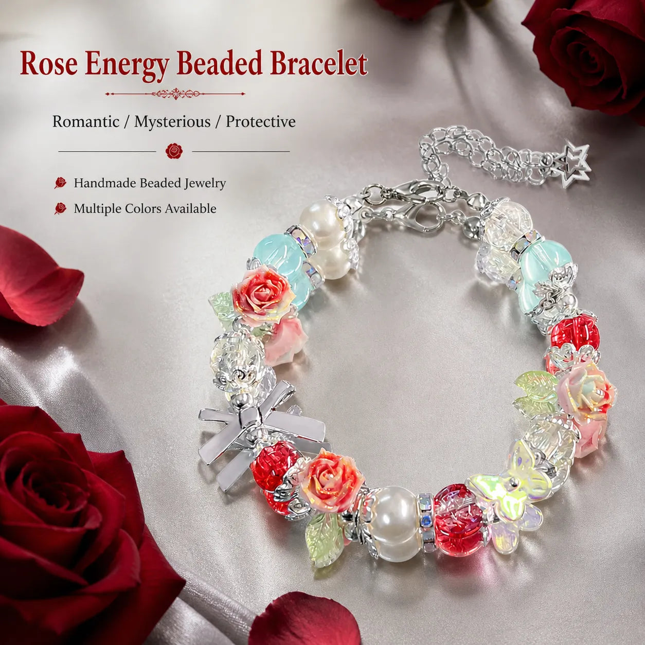Victorian Rose Energy Bracelet Set – Handmade Charm Jewelry for Protection and Good Fortune
