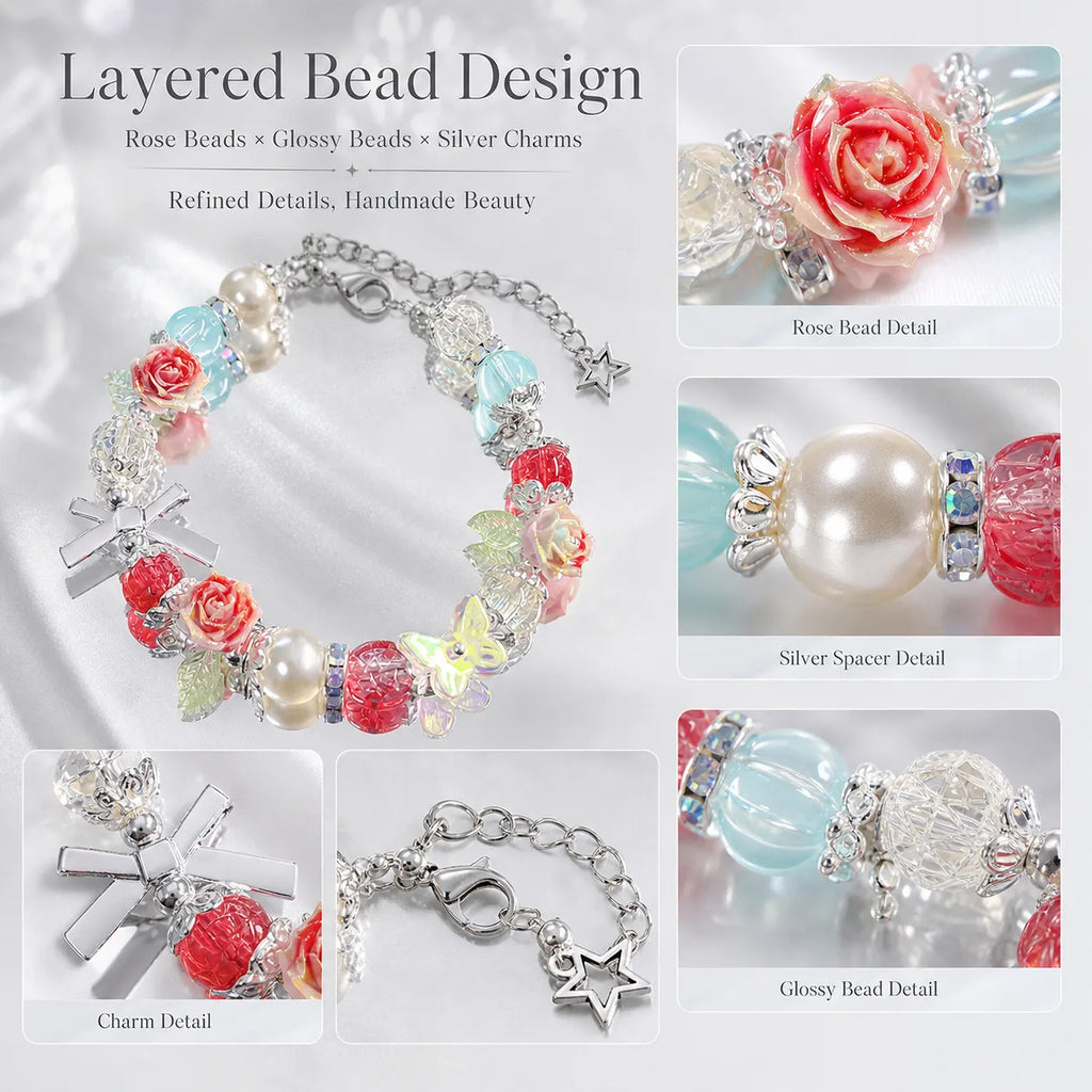 Victorian Rose Energy Bracelet Set – Handmade Charm Jewelry for Protection and Good Fortune