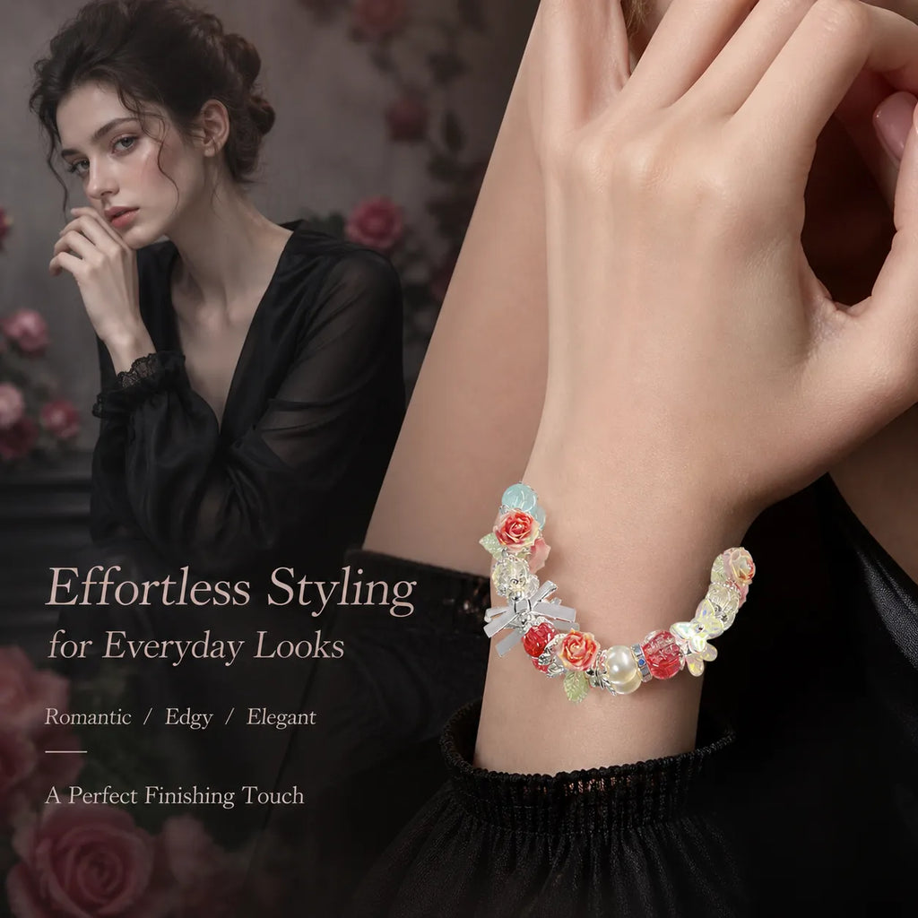 Victorian Rose Energy Bracelet Set – Handmade Charm Jewelry for Protection and Good Fortune