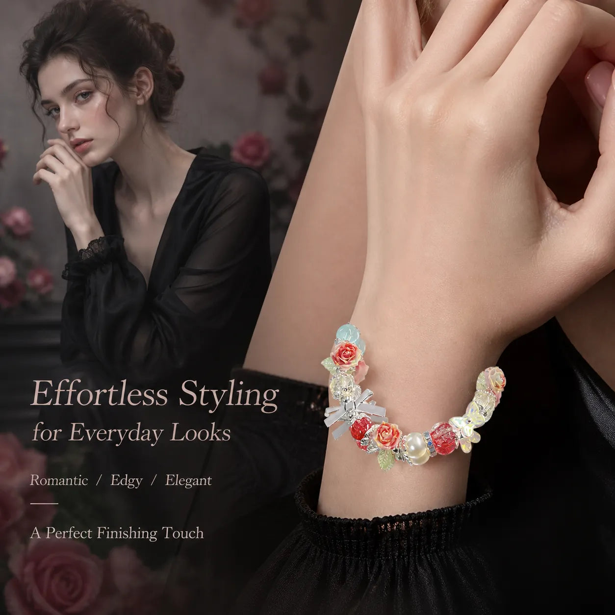 Victorian Rose Energy Bracelet Set – Handmade Charm Jewelry for Protection and Good Fortune