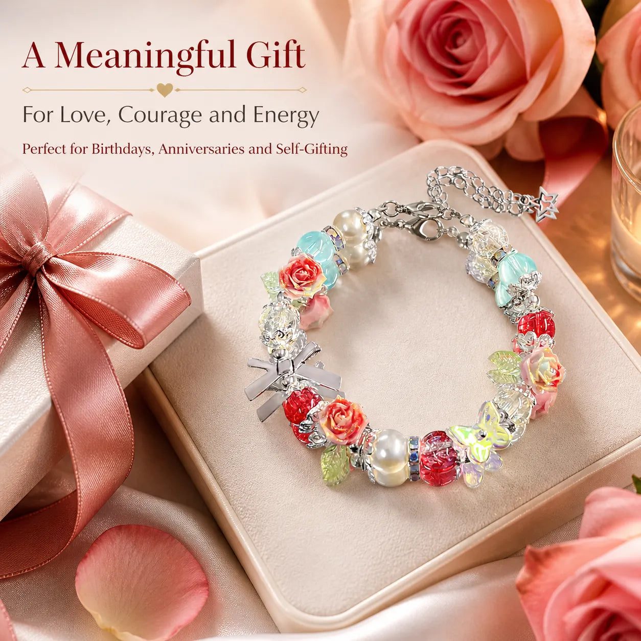 Victorian Rose Energy Bracelet Set – Handmade Charm Jewelry for Protection and Good Fortune