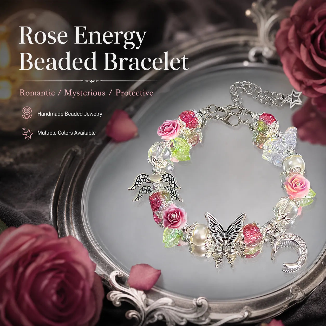 Victorian Rose Energy Bracelet Set – Handmade Charm Jewelry for Protection and Good Fortune