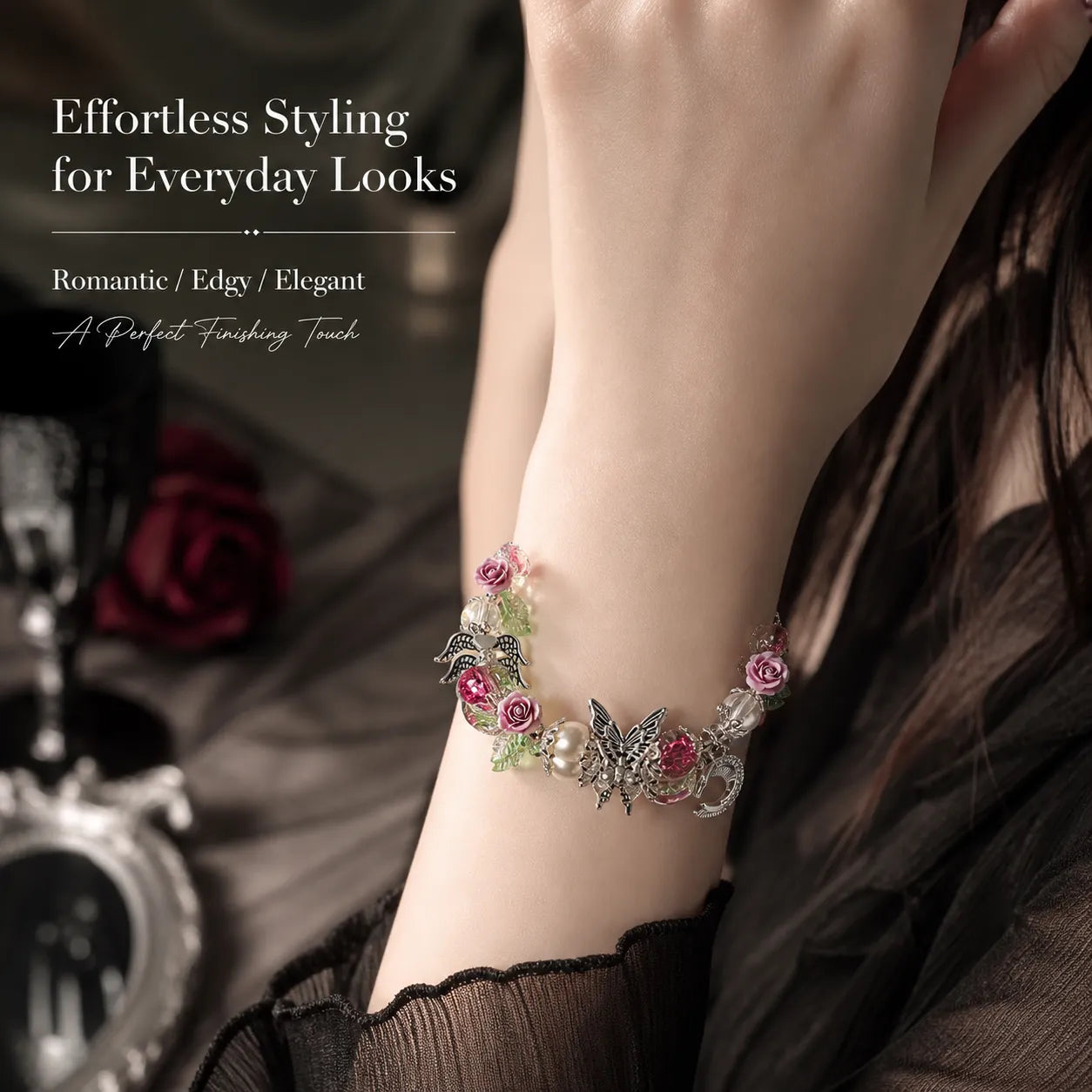 Victorian Rose Energy Bracelet Set – Handmade Charm Jewelry for Protection and Good Fortune