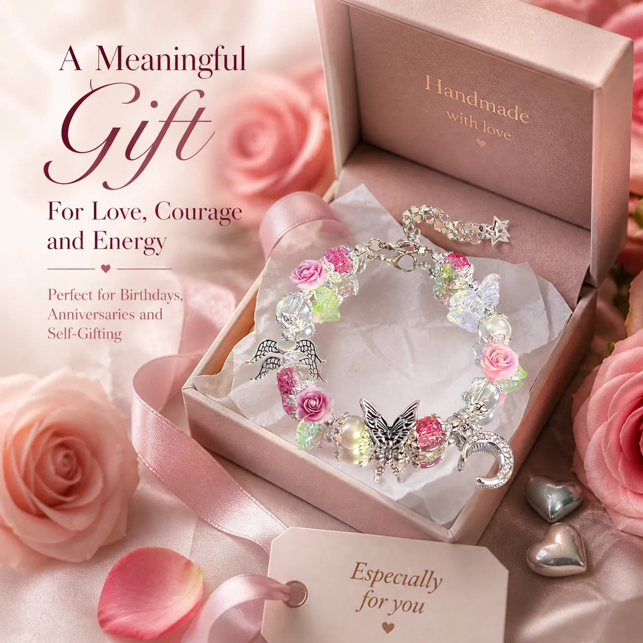 Victorian Rose Energy Bracelet Set – Handmade Charm Jewelry for Protection and Good Fortune