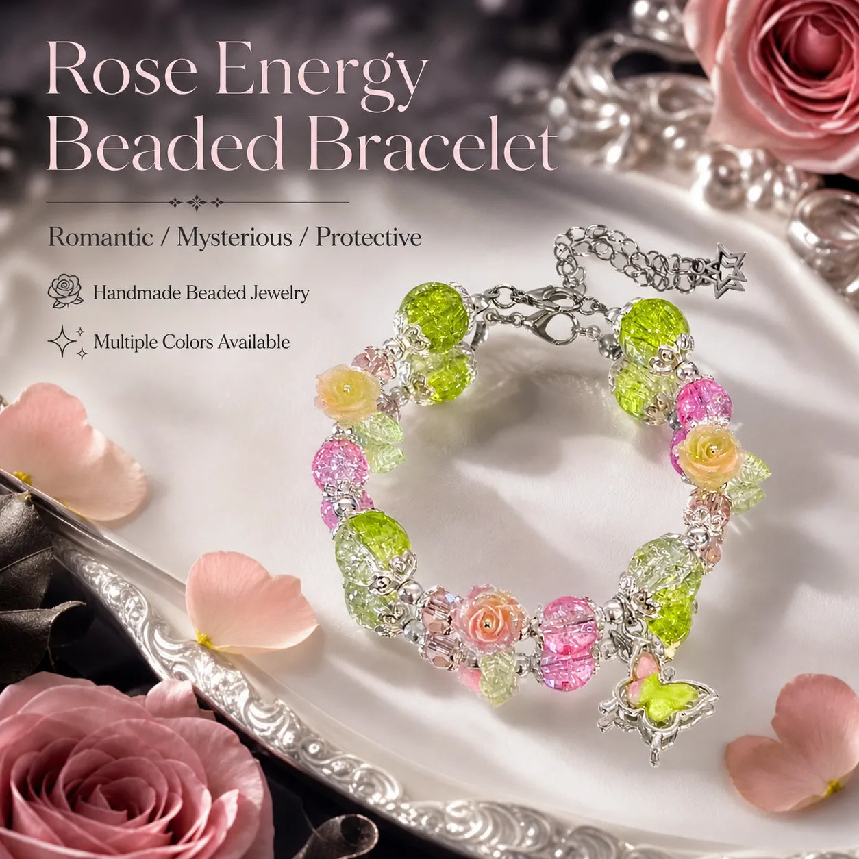 Victorian Rose Energy Bracelet Set – Handmade Charm Jewelry for Protection and Good Fortune