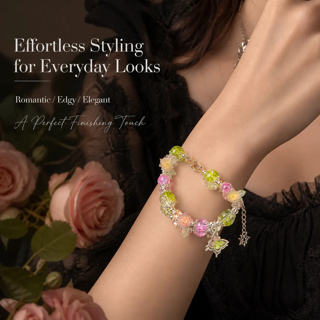 Victorian Rose Energy Bracelet Set – Handmade Charm Jewelry for Protection and Good Fortune
