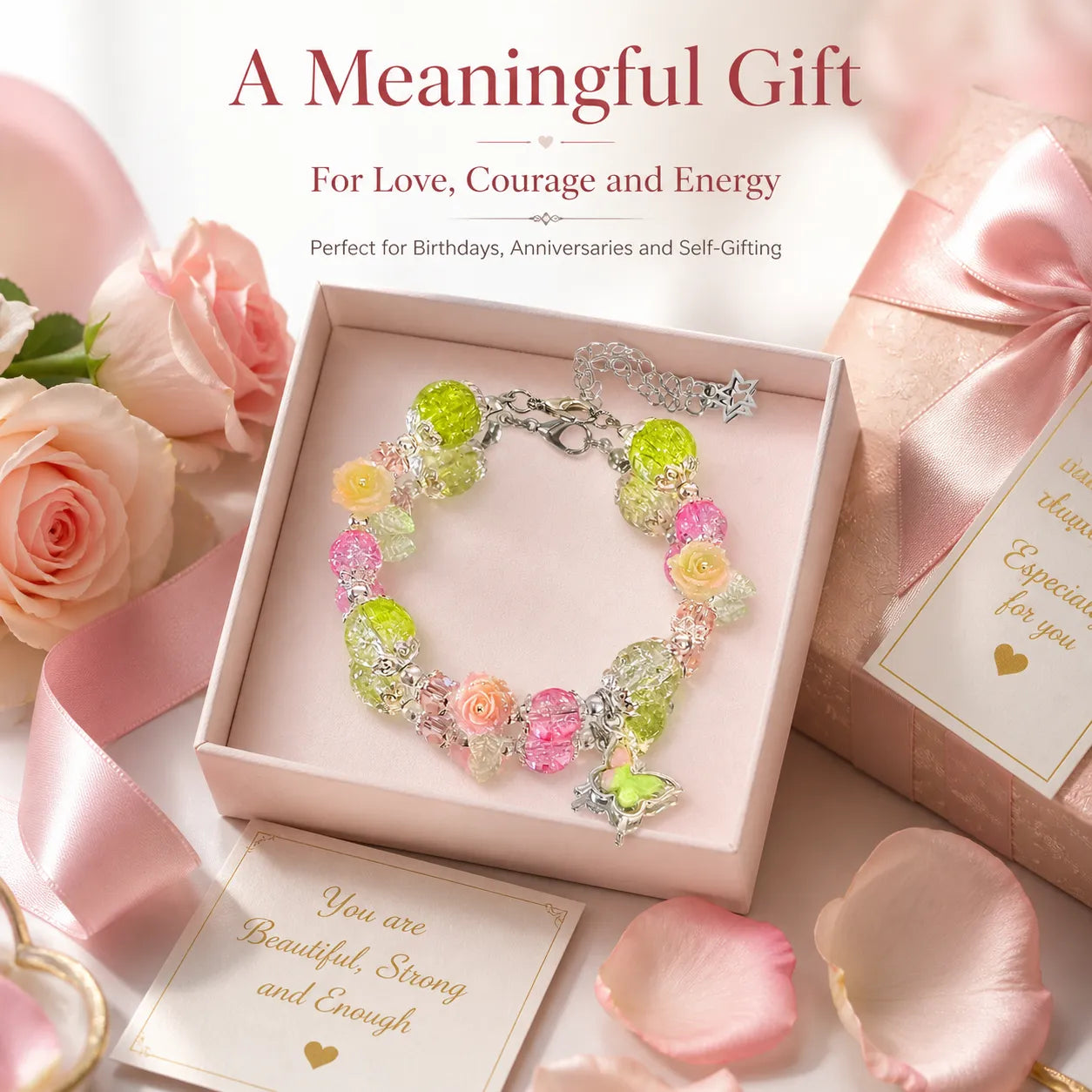 Victorian Rose Energy Bracelet Set – Handmade Charm Jewelry for Protection and Good Fortune