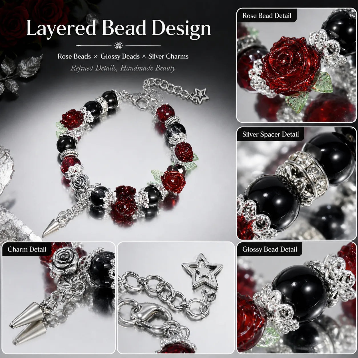 Victorian Rose Energy Bracelet Set – Handmade Charm Jewelry for Protection and Good Fortune