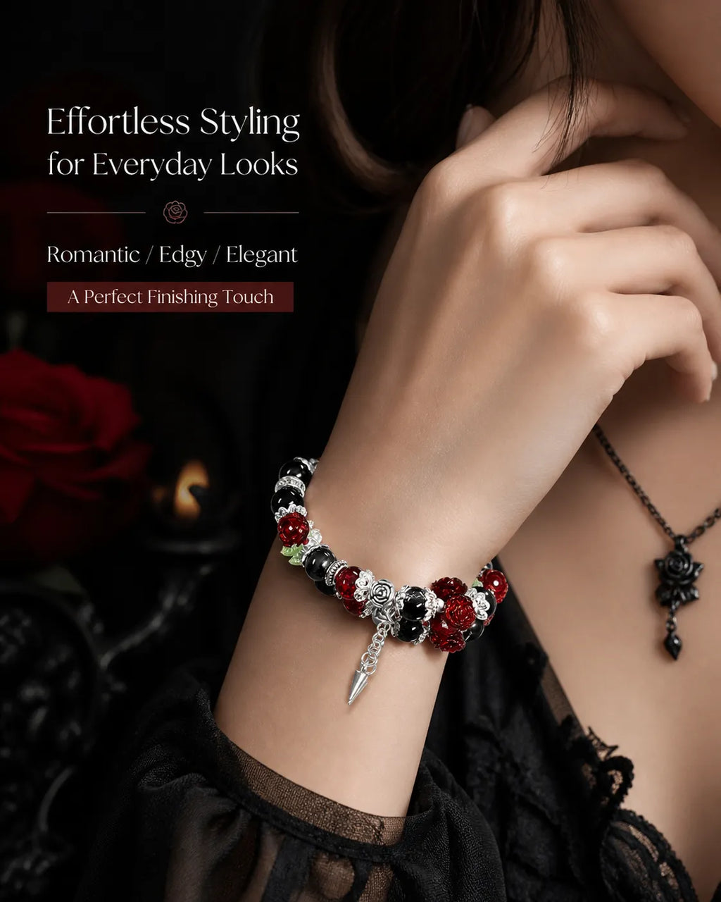 Victorian Rose Energy Bracelet Set – Handmade Charm Jewelry for Protection and Good Fortune
