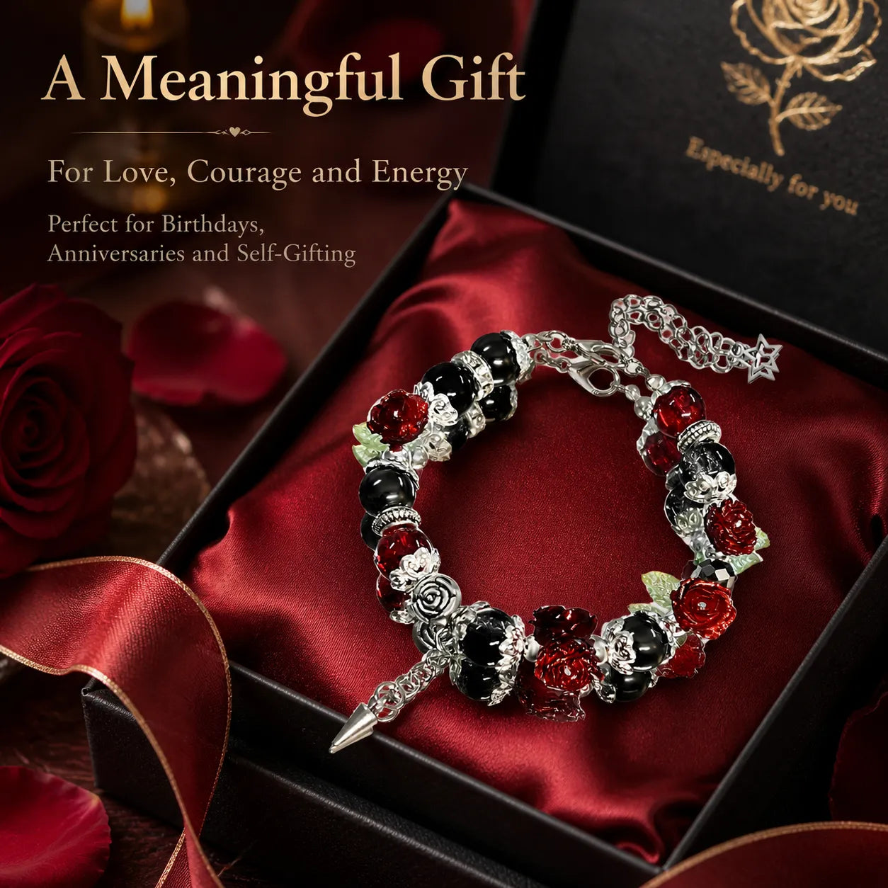 Victorian Rose Energy Bracelet Set – Handmade Charm Jewelry for Protection and Good Fortune