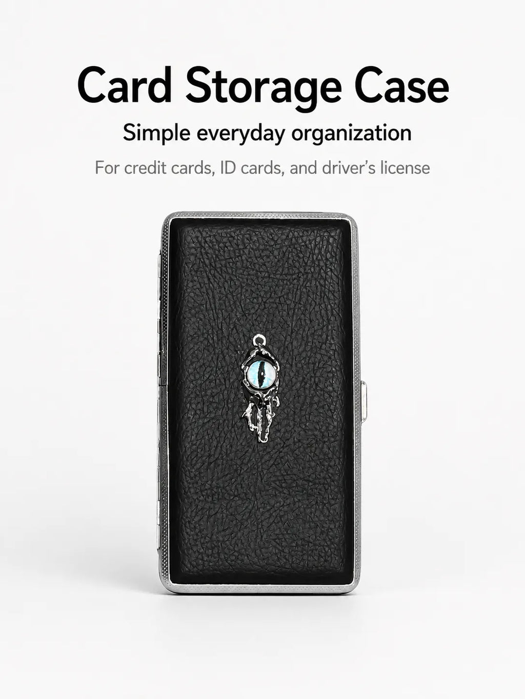 Blue Demon Eyes Pocket Case _ Black Leather & Metal Hard-Shell Organizer
