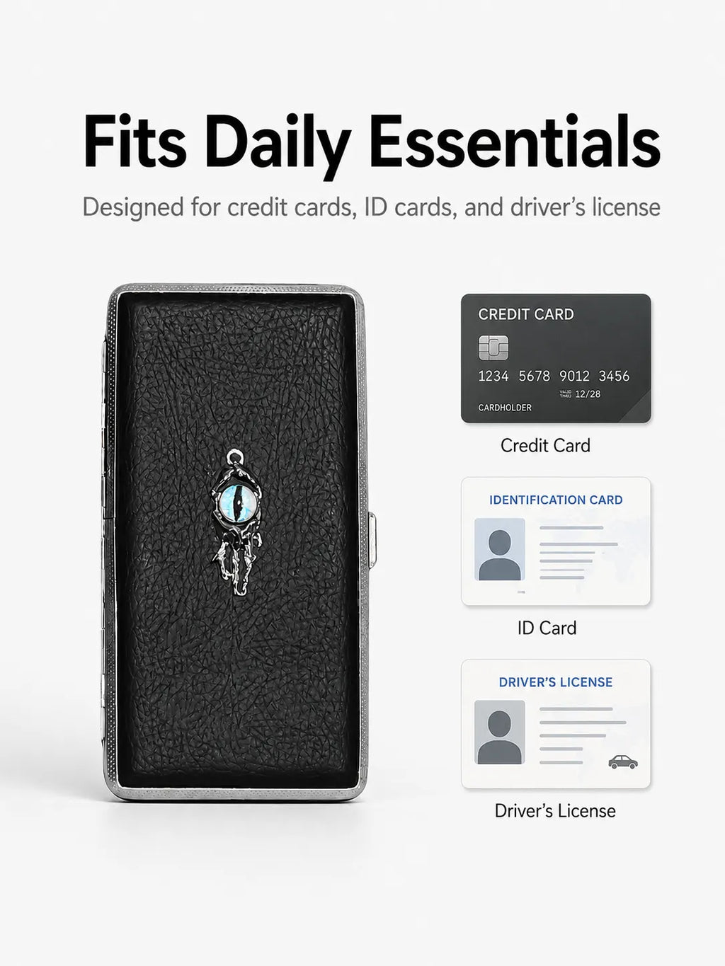 Blue Demon Eyes Pocket Case _ Black Leather & Metal Hard-Shell Organizer