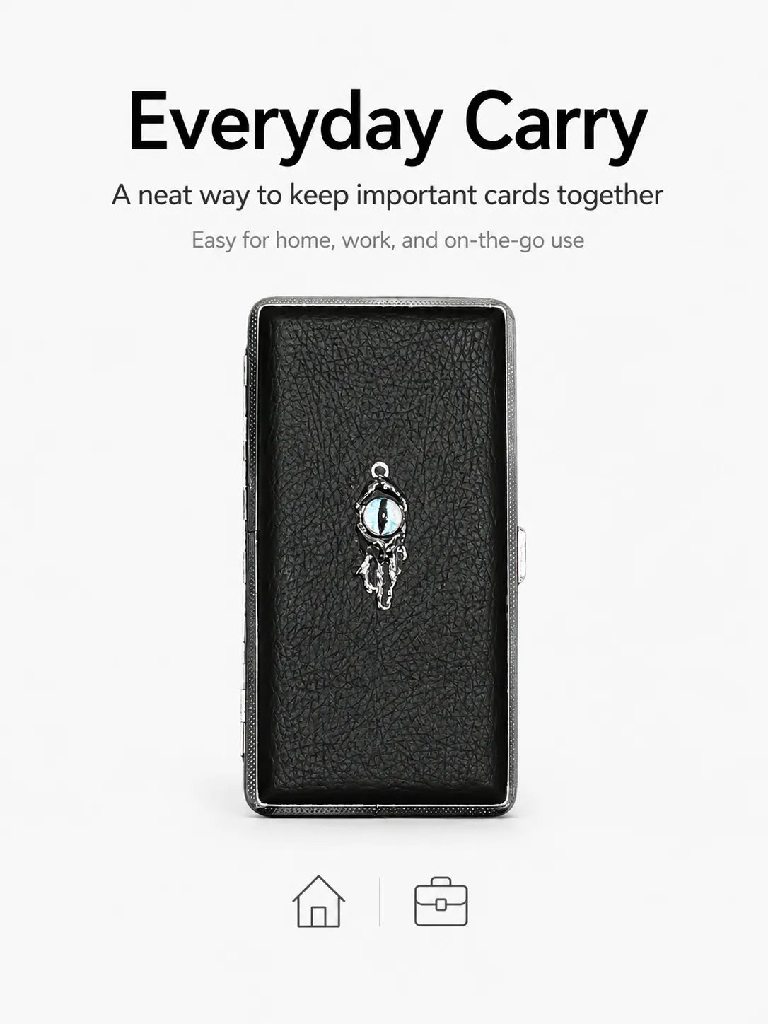 Blue Demon Eyes Pocket Case _ Black Leather & Metal Hard-Shell Organizer