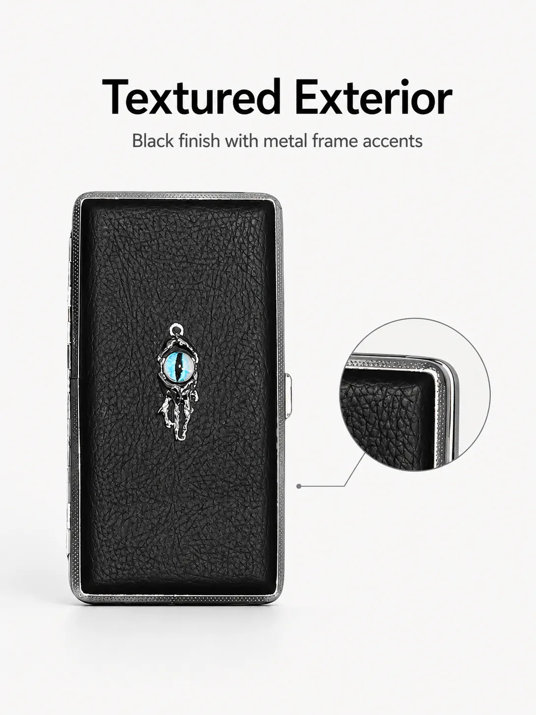 Blue Demon Eyes Pocket Case _ Black Leather & Metal Hard-Shell Organizer