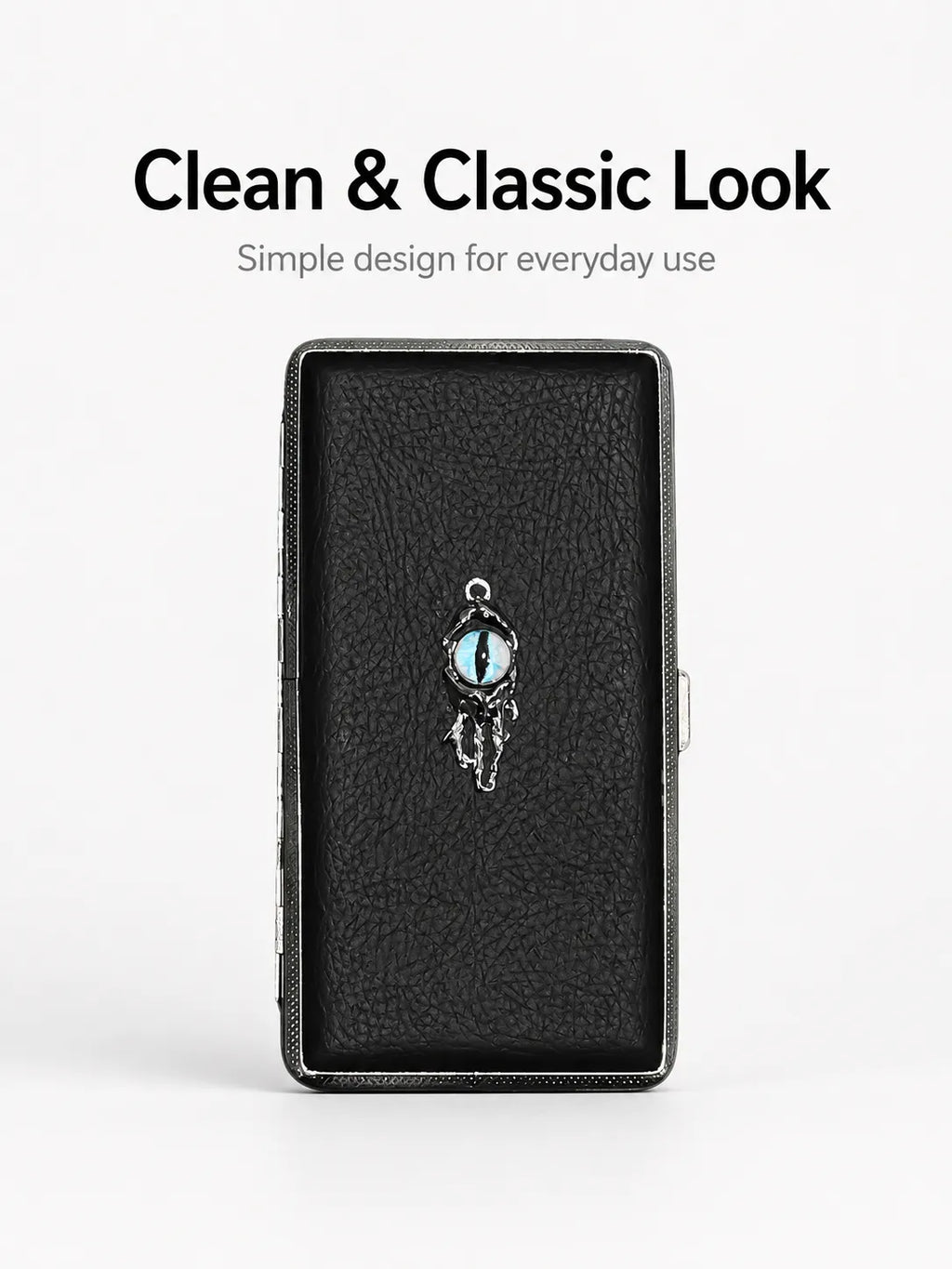 Blue Demon Eyes Pocket Case _ Black Leather & Metal Hard-Shell Organizer