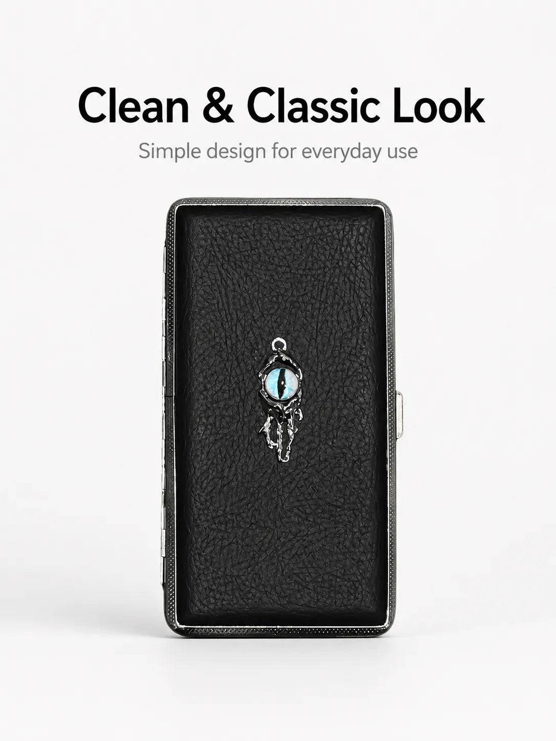 Blue Demon Eyes Pocket Case _ Black Leather & Metal Hard-Shell Organizer