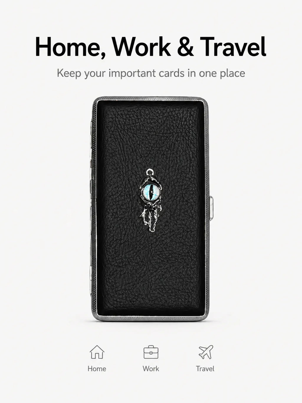 Blue Demon Eyes Pocket Case _ Black Leather & Metal Hard-Shell Organizer