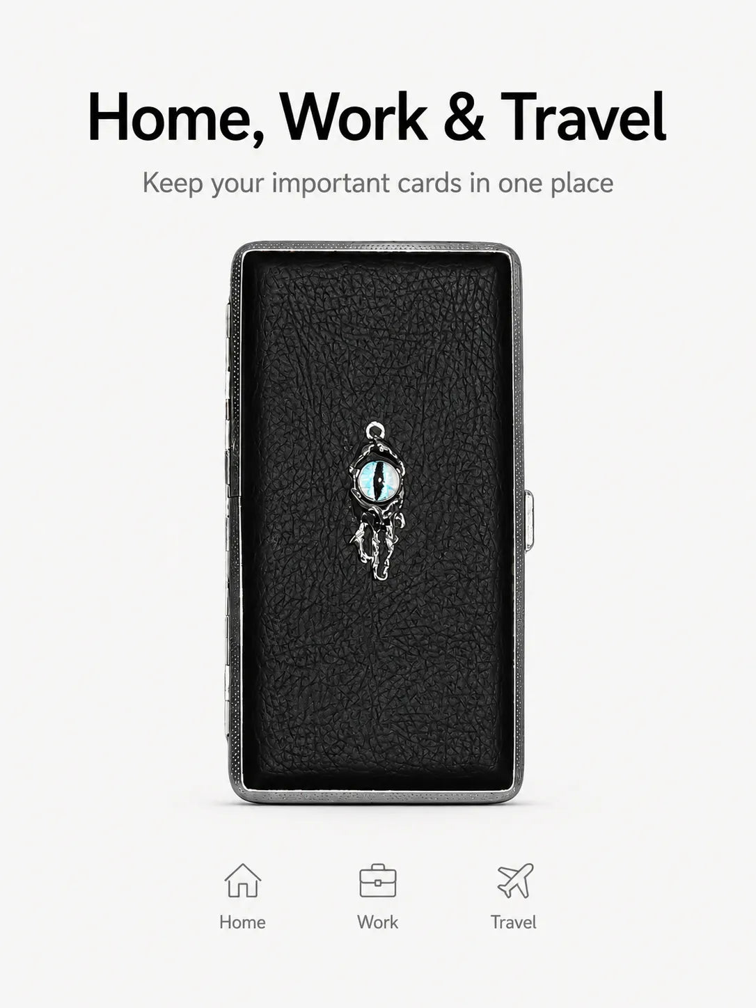 Blue Demon Eyes Pocket Case _ Black Leather & Metal Hard-Shell Organizer