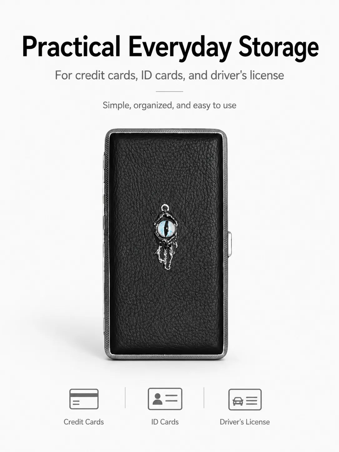 Blue Demon Eyes Pocket Case _ Black Leather & Metal Hard-Shell Organizer