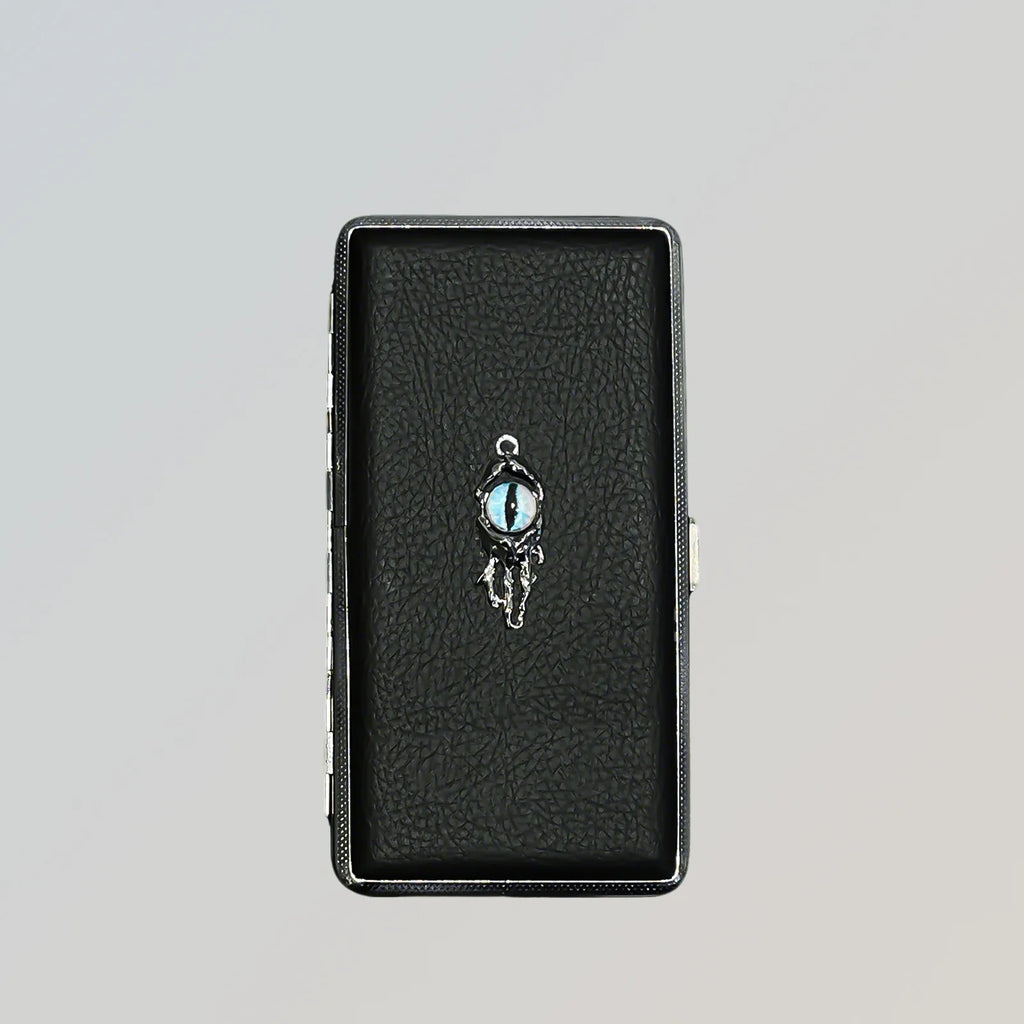 Blue Demon Eyes Pocket Case _ Black Leather & Metal Hard-Shell Organizer: accessory with blue Demon Eyes Pocket Black.