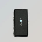 Blue Demon Eyes Pocket Case _ Black Leather & Metal Hard-Shell Organizer: accessory with blue Demon Eyes Pocket Black.