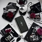 Blue Demon Eyes Pocket Case _ Black Leather & Metal Hard-Shell Organizer: accessory with blue Demon Eyes Pocket Black.