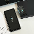 Blue Demon Eyes Pocket Case _ Black Leather & Metal Hard-Shell Organizer: accessory with blue Demon Eyes Pocket Black.