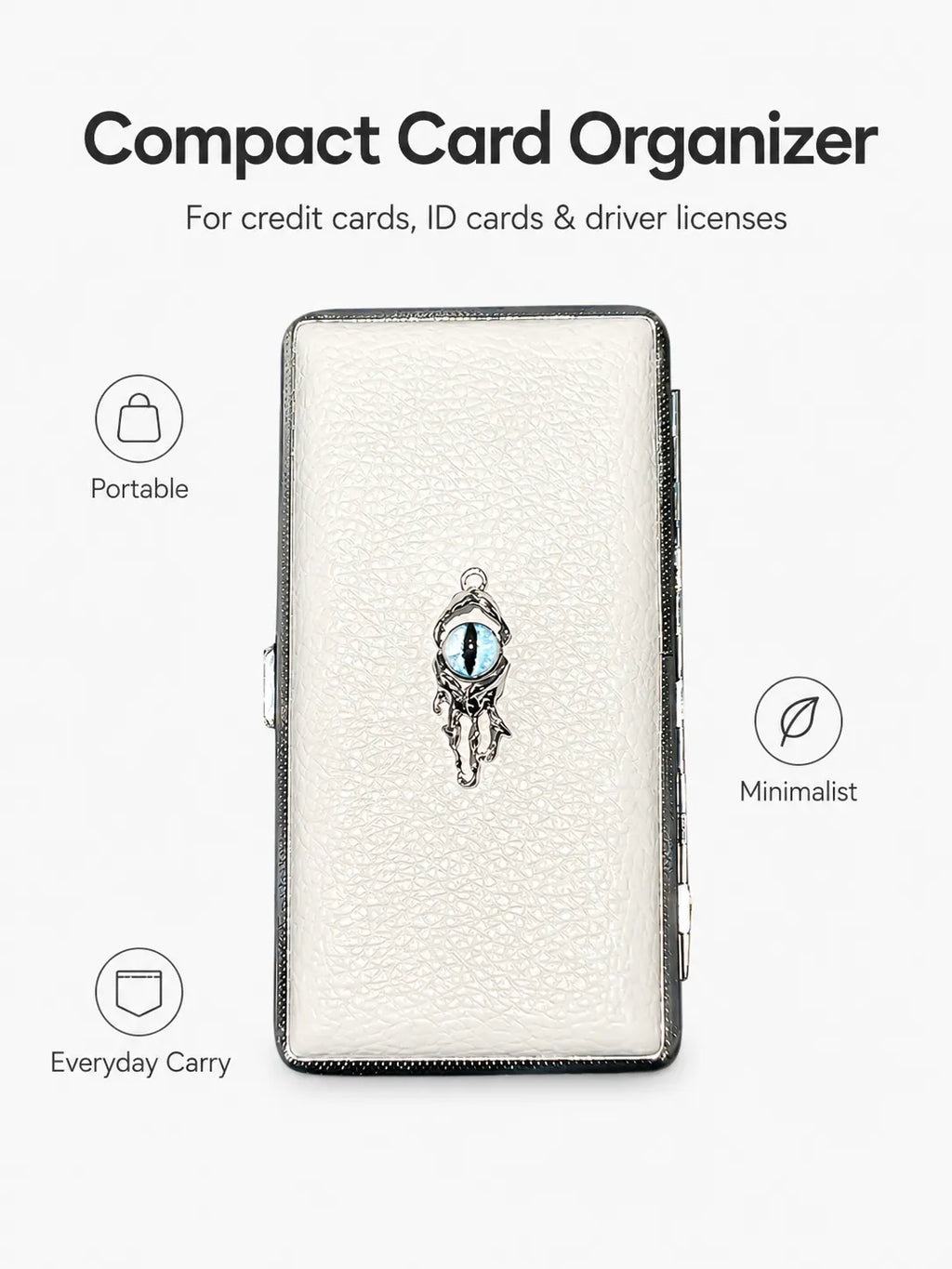 Blue Demon Eyes Pocket Case _ White Leather & Metal Hard-Shell Organizer