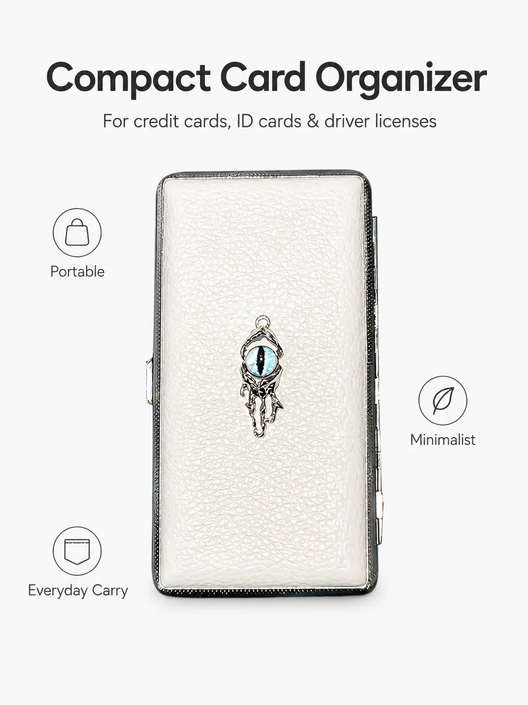 Blue Demon Eyes Pocket Case _ White Leather & Metal Hard-Shell Organizer