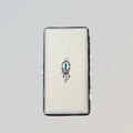 Blue Demon Eyes Pocket Case _ White Leather & Metal Hard-Shell Organizer—accessory with blue Demon Eyes Pocket White