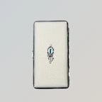 Blue Demon Eyes Pocket Case _ White Leather & Metal Hard-Shell Organizer—accessory with blue Demon Eyes Pocket White
