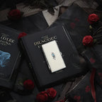 Blue Demon Eyes Pocket Case _ White Leather & Metal Hard-Shell Organizer—accessory with blue Demon Eyes Pocket White