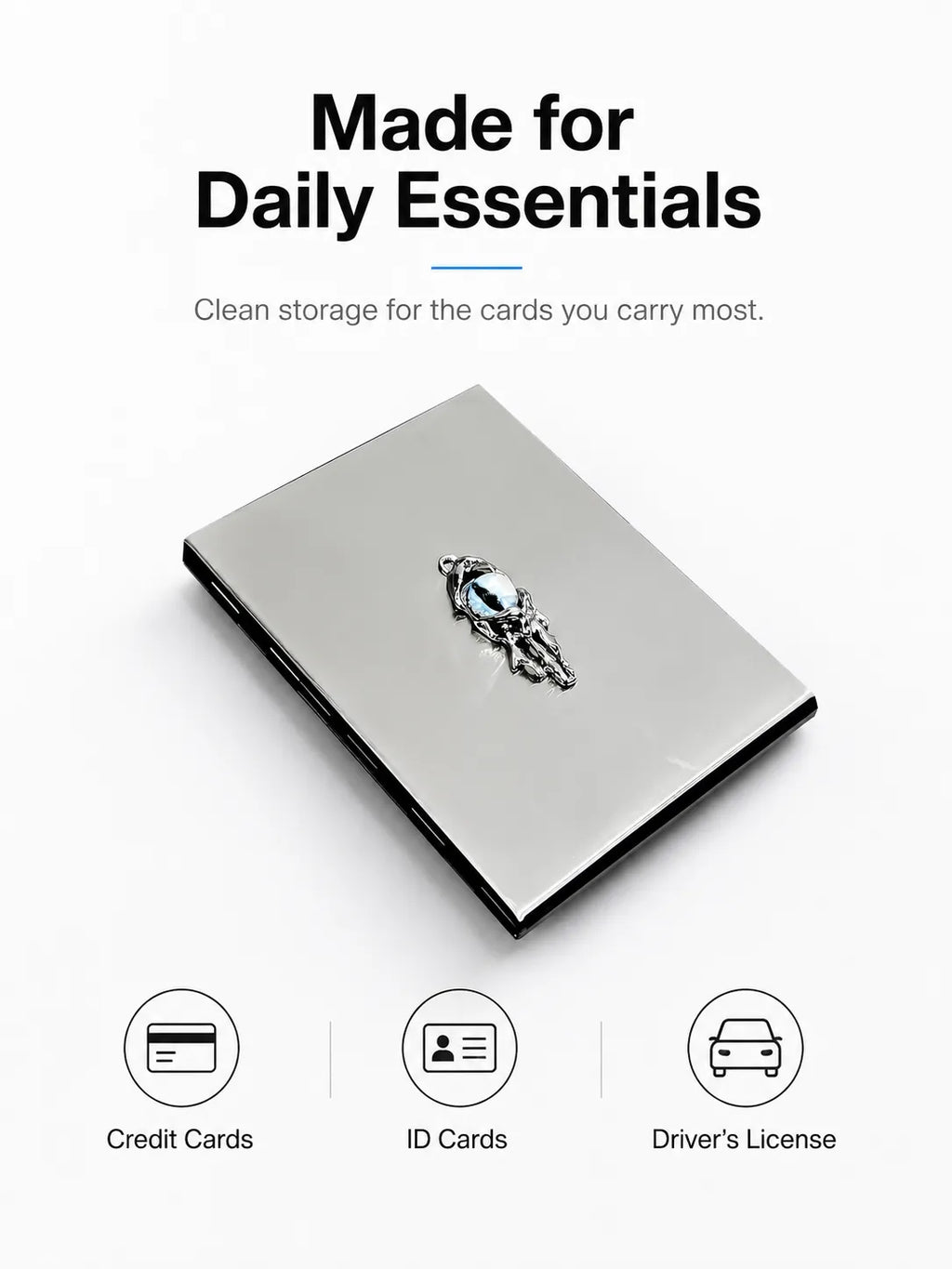 Blue Demon Eyes Pocket Case _ Silver Metal Hard-Shell Organizer