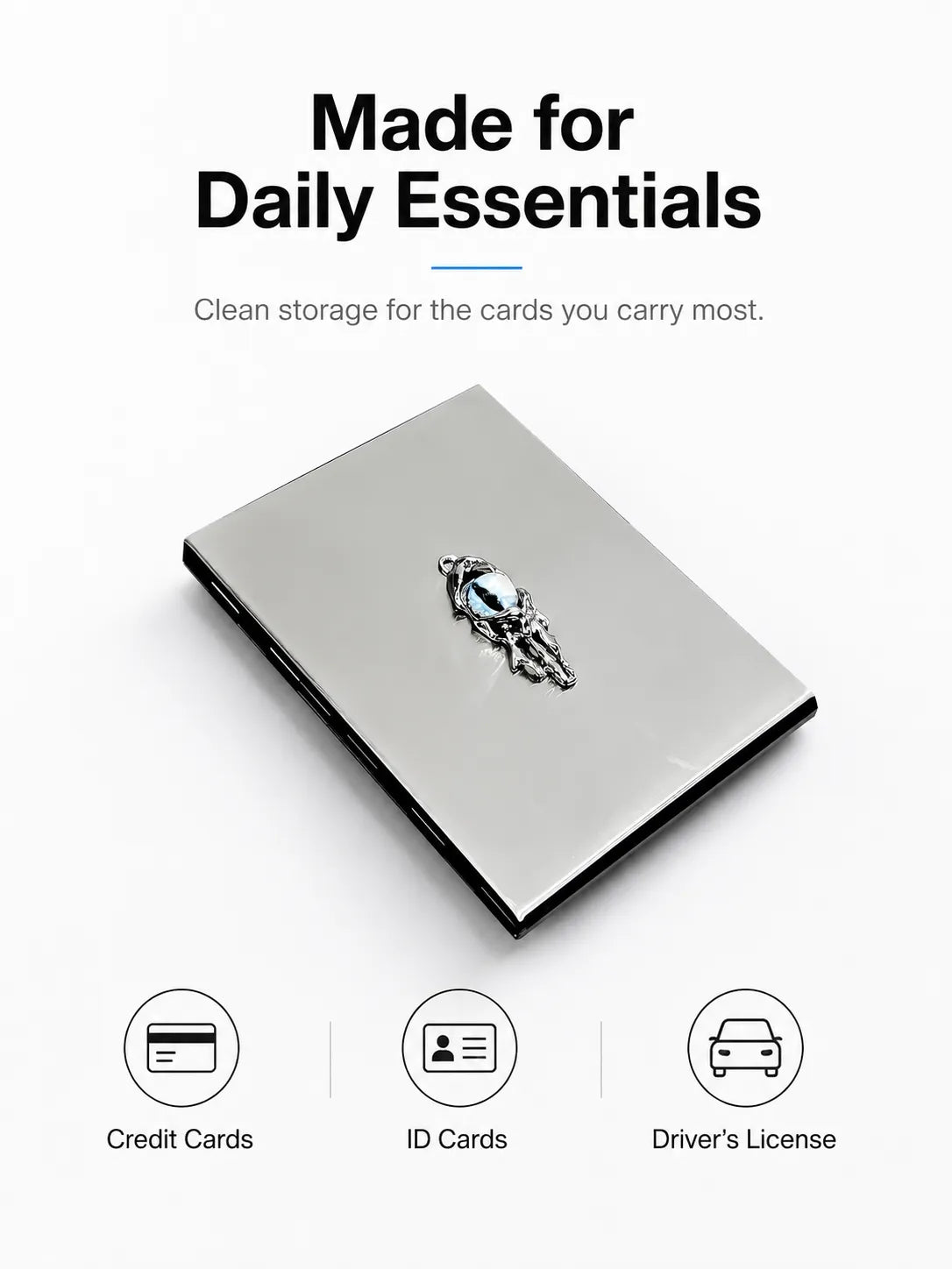 Blue Demon Eyes Pocket Case _ Silver Metal Hard-Shell Organizer