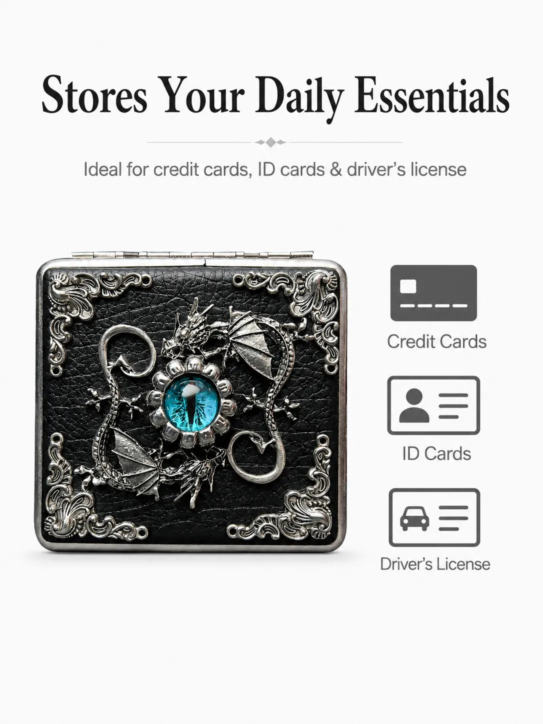 Wyrm-Guard Energy Vault Case – Black Leather Silver Metal Organizer