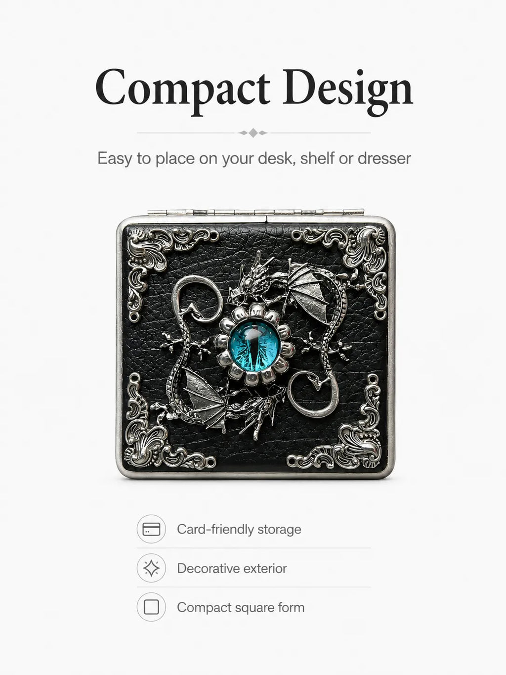 Wyrm-Guard Energy Vault Case – Black Leather Silver Metal Organizer