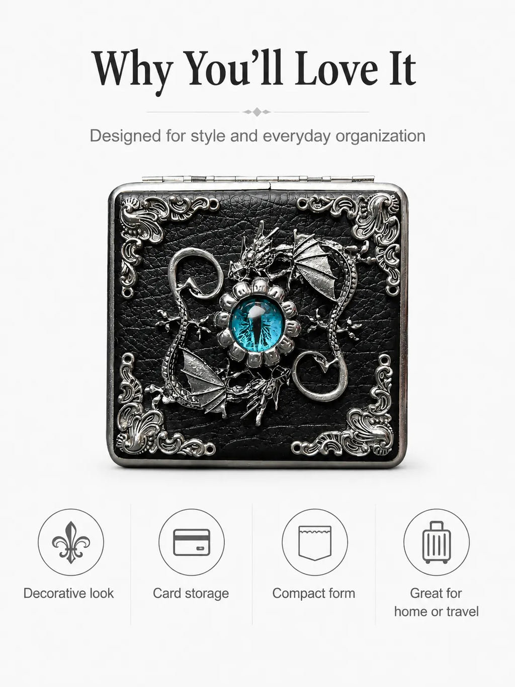 Wyrm-Guard Energy Vault Case – Black Leather Silver Metal Organizer