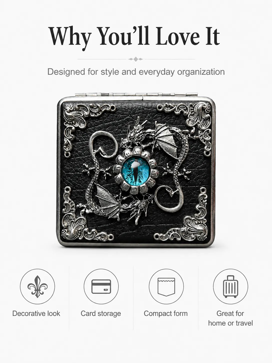 Wyrm-Guard Energy Vault Case – Black Leather Silver Metal Organizer