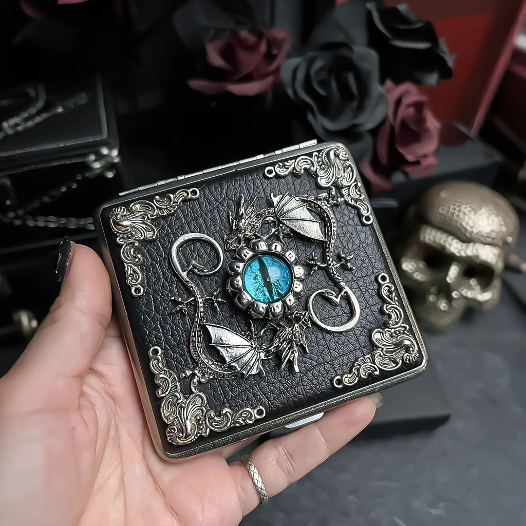 The Wyrm-Guard Leather Vault Case _ Silver Metal Hard-Shell Organizer—accessory with wyrm-Guard Leather Vault Silver