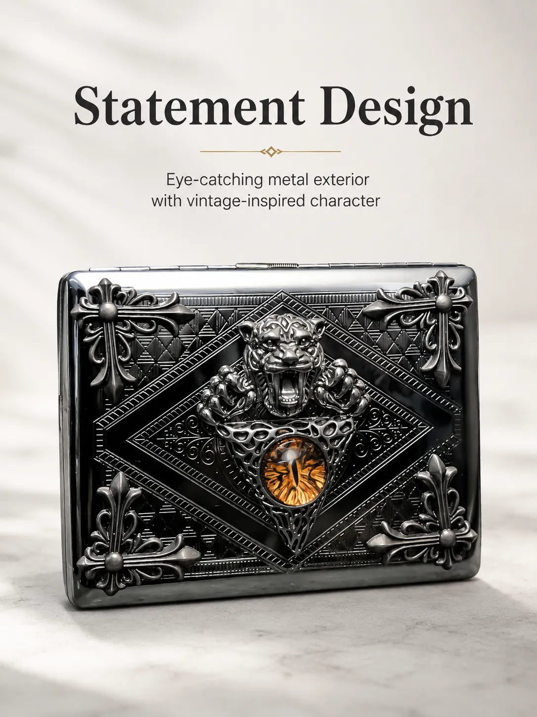 Amber Sovereign Energy Pocket Case – Silver Metal Hard-Shell Organizer