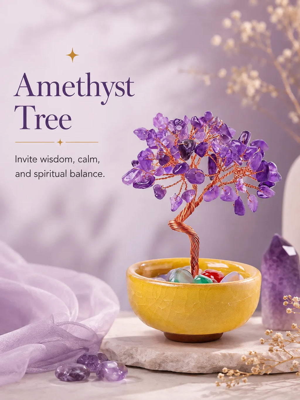 Energy Crystal Tree - Amethyst, Spirituality, Wisdom, Meditation, Calming the mind