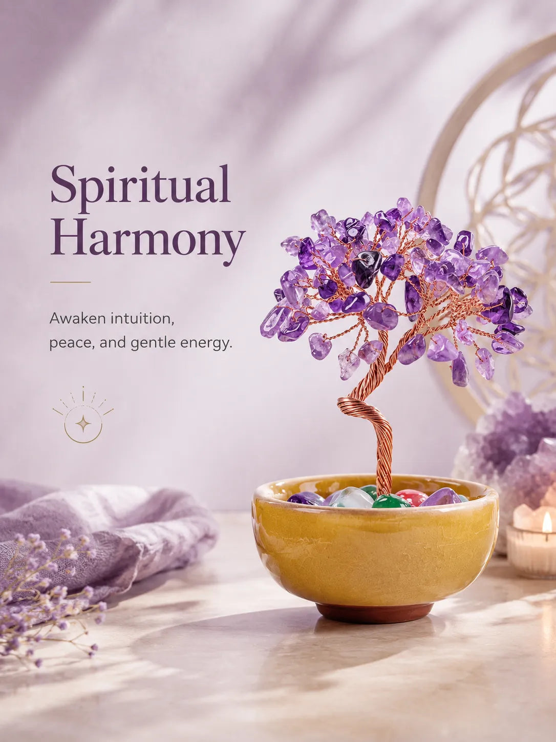 Energy Crystal Tree - Amethyst, Spirituality, Wisdom, Meditation, Calming the mind