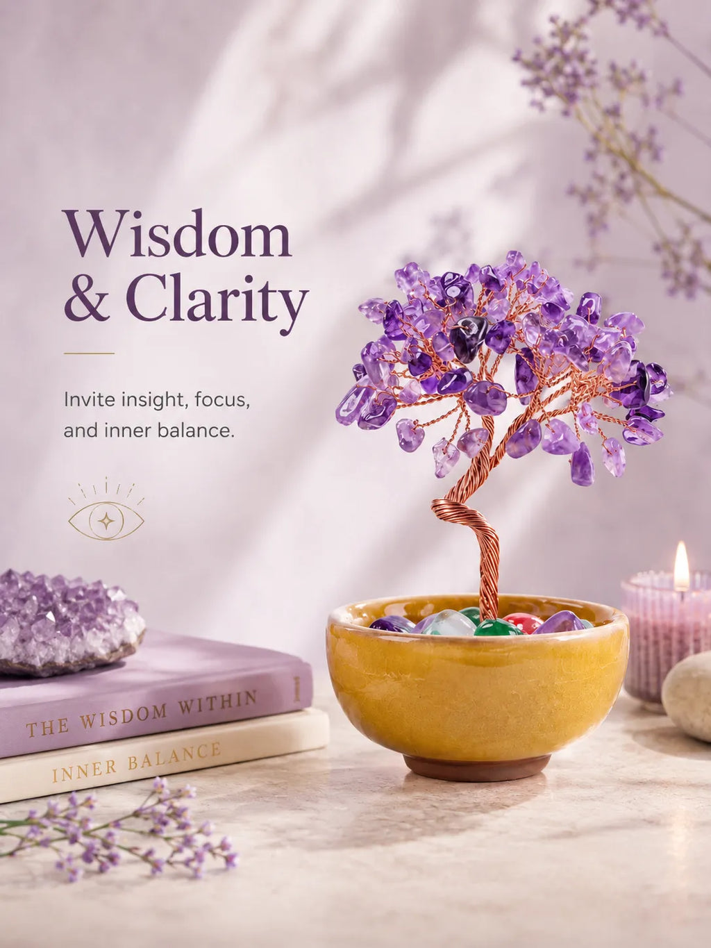 Energy Crystal Tree - Amethyst, Spirituality, Wisdom, Meditation, Calming the mind