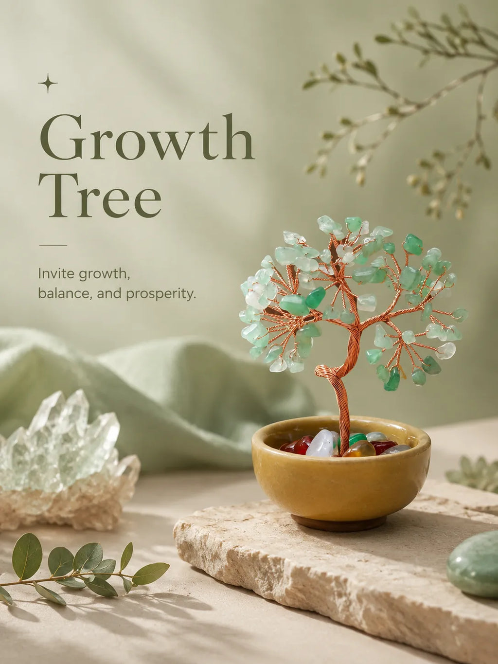 Energy Crystal Tree - Green Aventurine, Growth, Rebirth, Opportunity, Healing