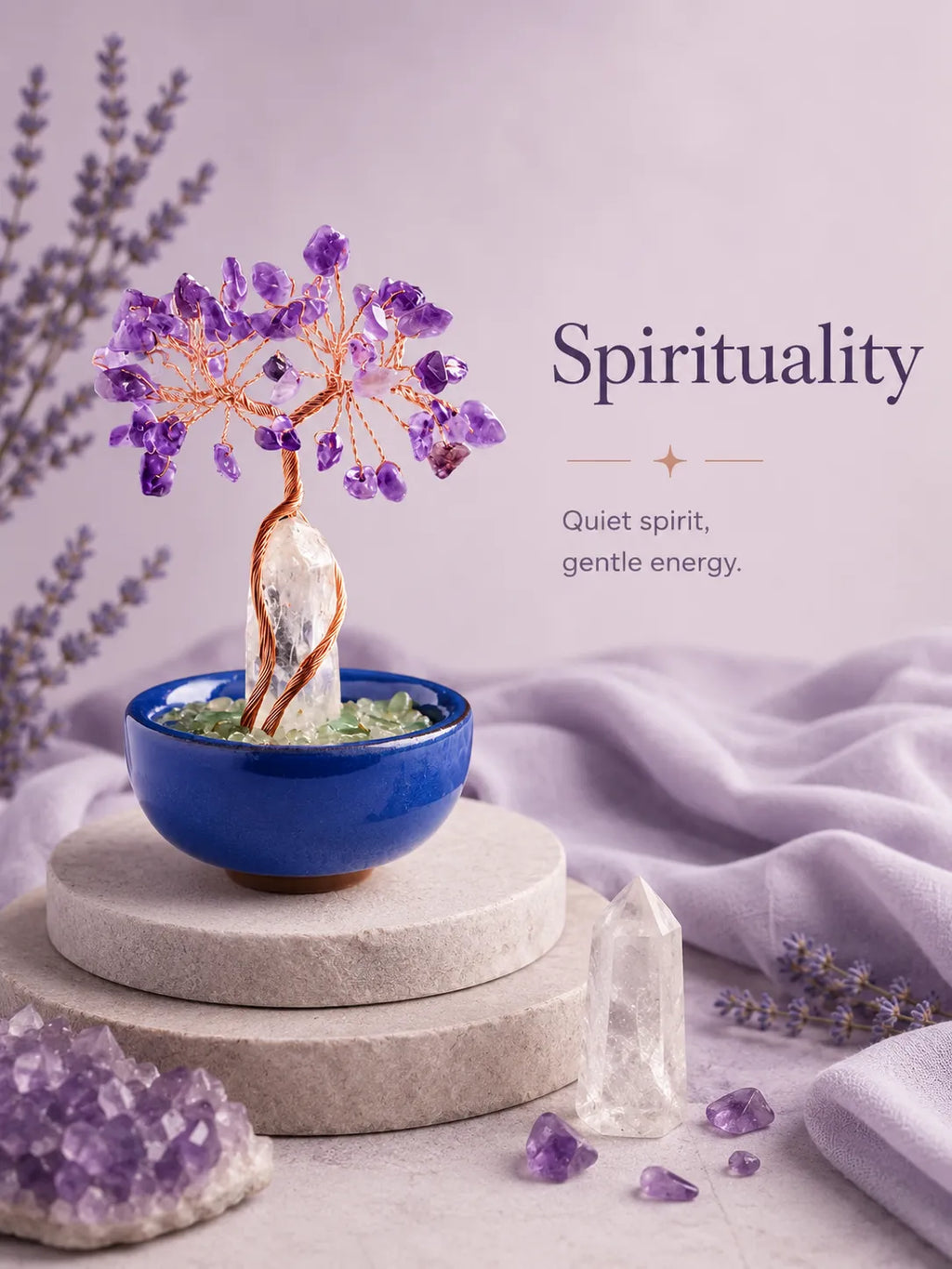 White Crystal Amplifies Energy Crystal Tree - Amethyst, Spirituality, Wisdom, Meditation, Calming the mind